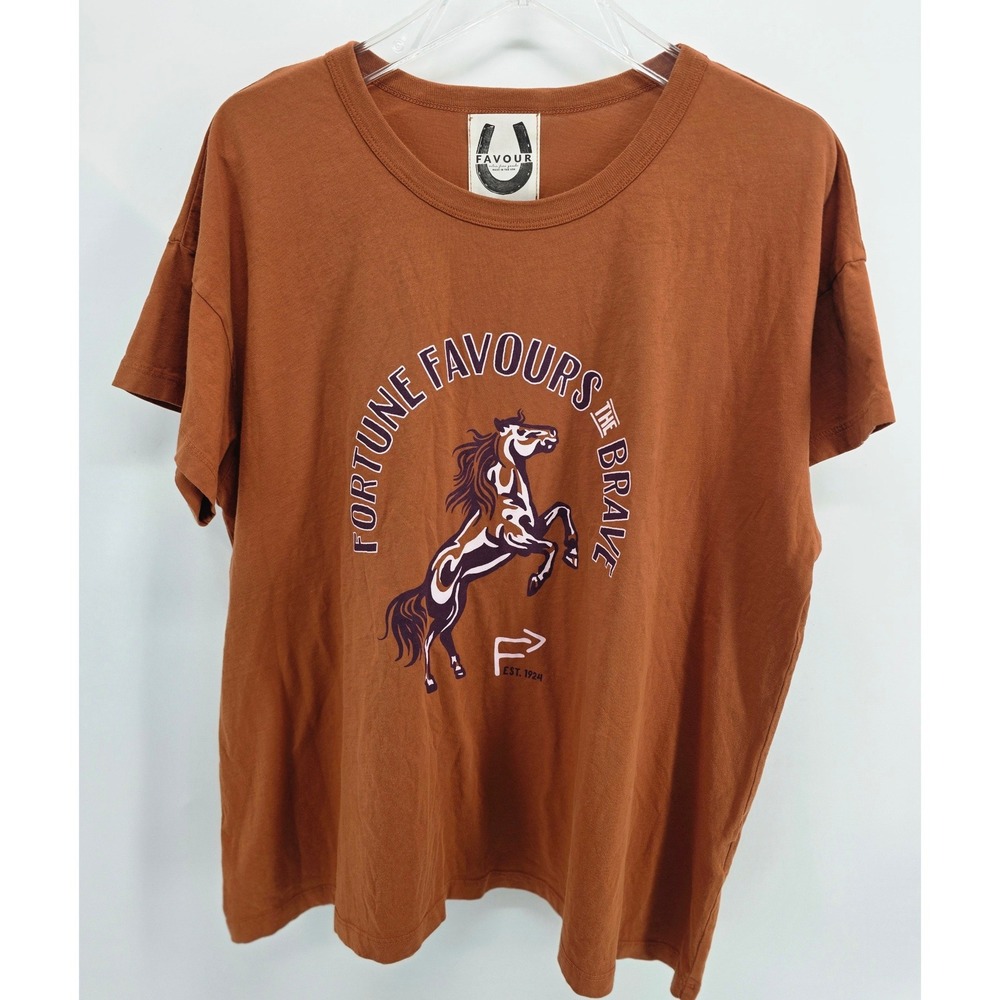 Favour Tee Women XXL Brown Fortune Favours The Brave Graphic Top‎ Western USA